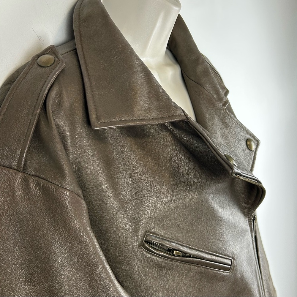 Bagatelle Leather Cropped Moto Jacket Bronze sz XL Minimalist Chic Quite Luxury - Picture 7 of 15